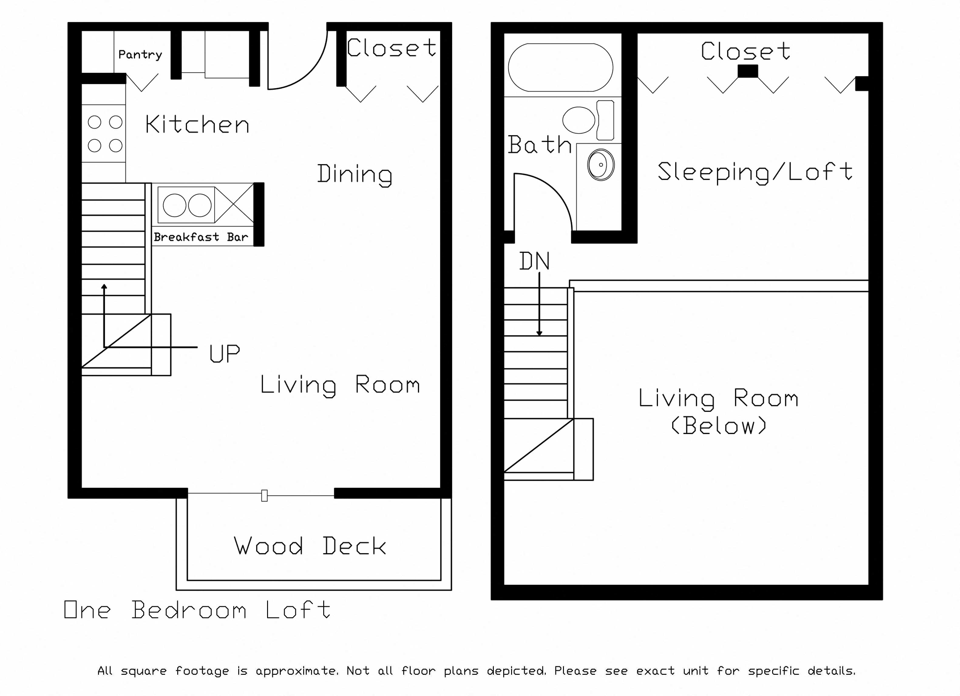 Floor plan for 1 bed, 1 bath, 680 sqft